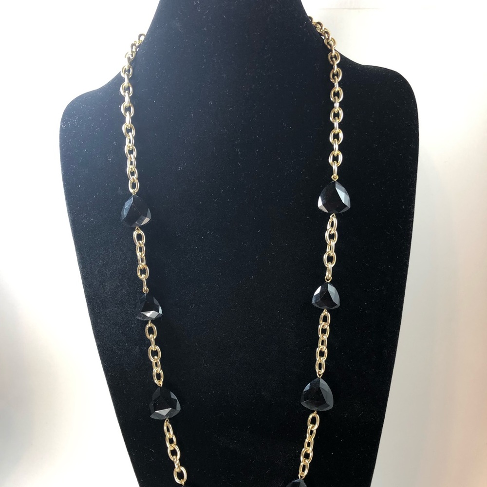 Anne Klein Gold Tone Chain And Black Acrylic Beads Necklace Chunky Long Necklace